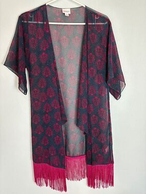 LulaRoe Monroe Sz S Multicolor Semi Sheer Cardigan Fringed